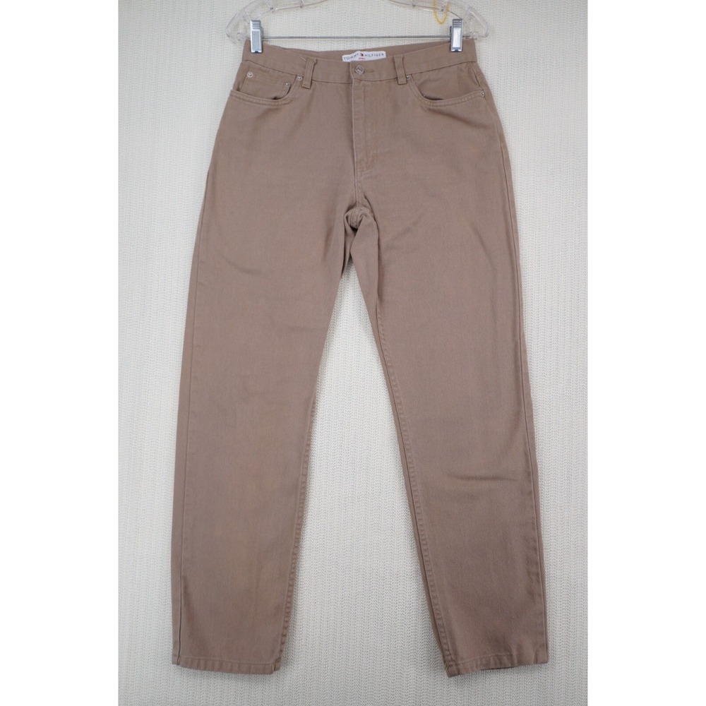 Tommy Hilfiger Jeans Womens 8 Khaki Beige Denim 30x29 Pants Pocket Logo